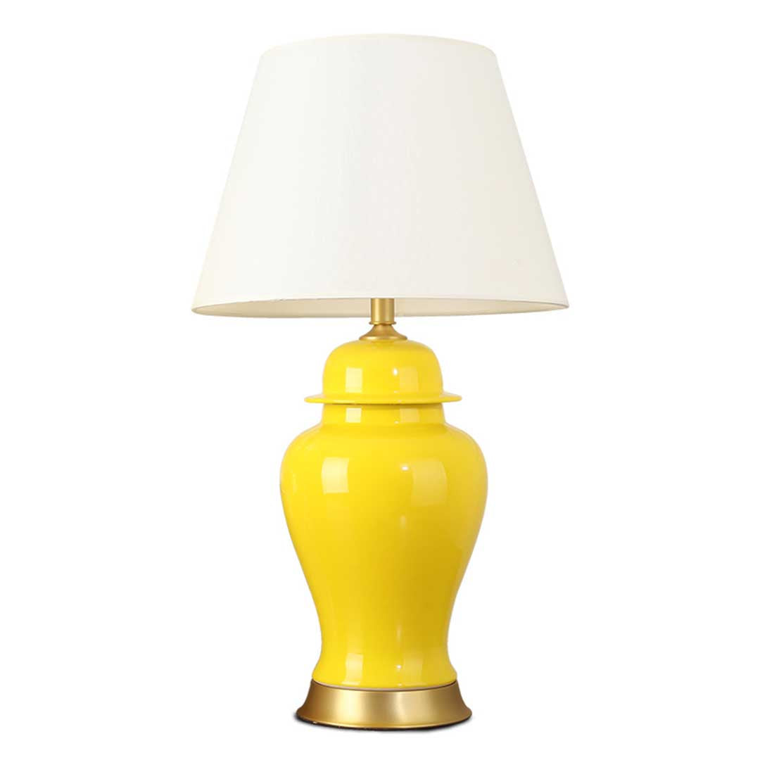 SOGA Oval Ceramic Table Lamp with Gold Metal Base Desk Lamp Yellow - Cafe Supply