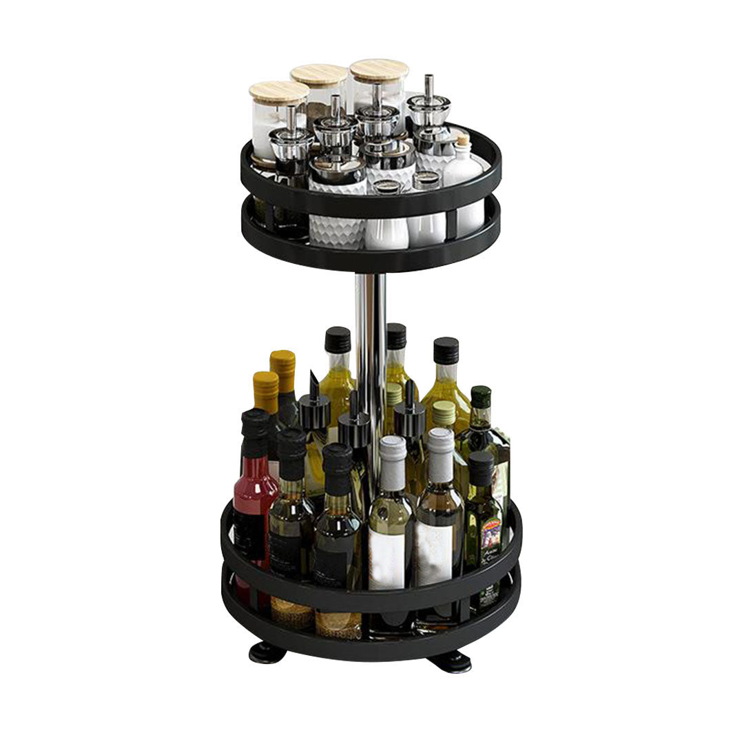 SOGA 2 Tier Steel Black Round Rotating Multi-Function Kitchen Portable Storage Spice Seasoning Kitchen Countertop Organiser Shelf - Cafe Supply