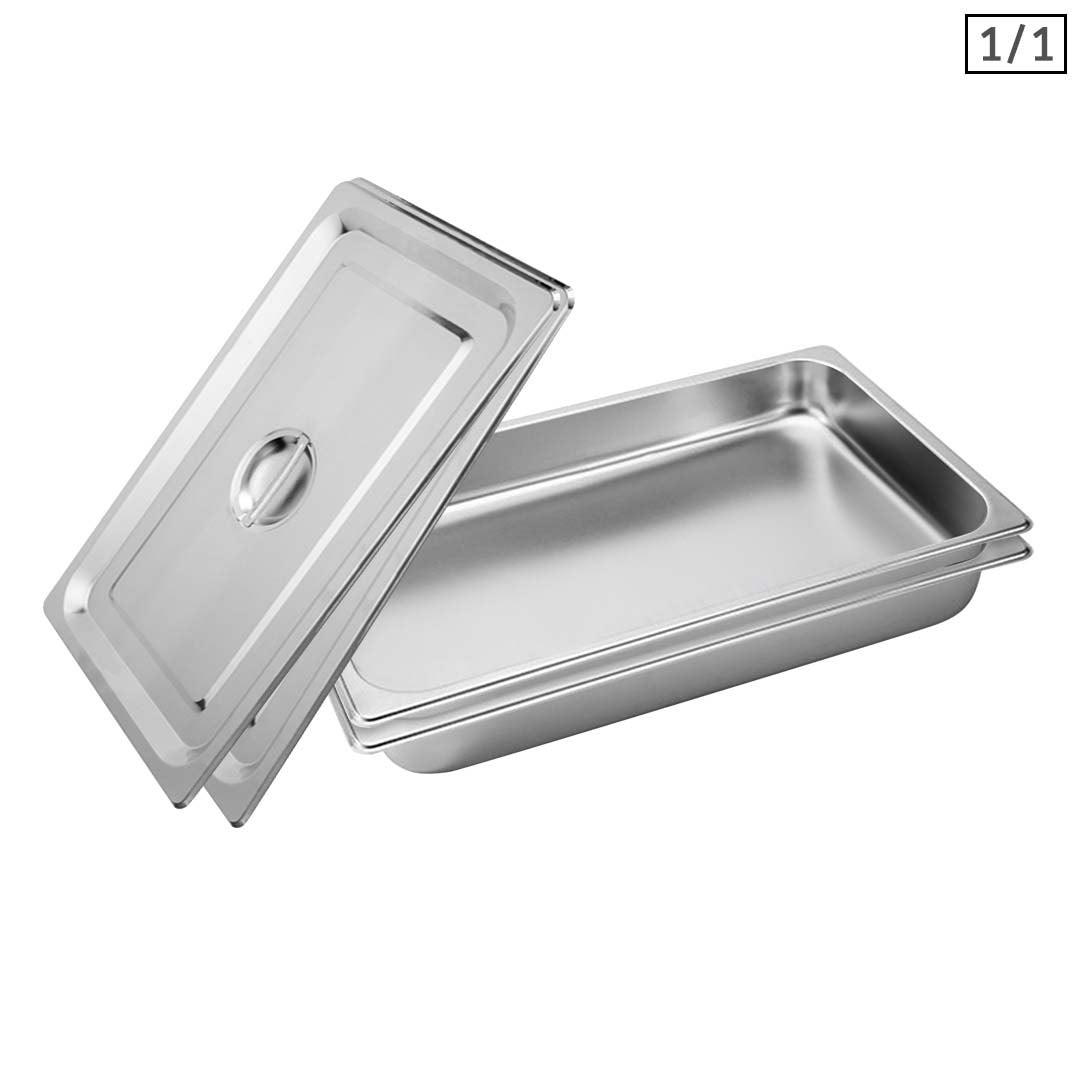 SOGA 2X Gastronorm GN Pan Full Size 1/1 GN Pan 6.5cm Deep Stainless Steel Tray With Lid - Cafe Supply