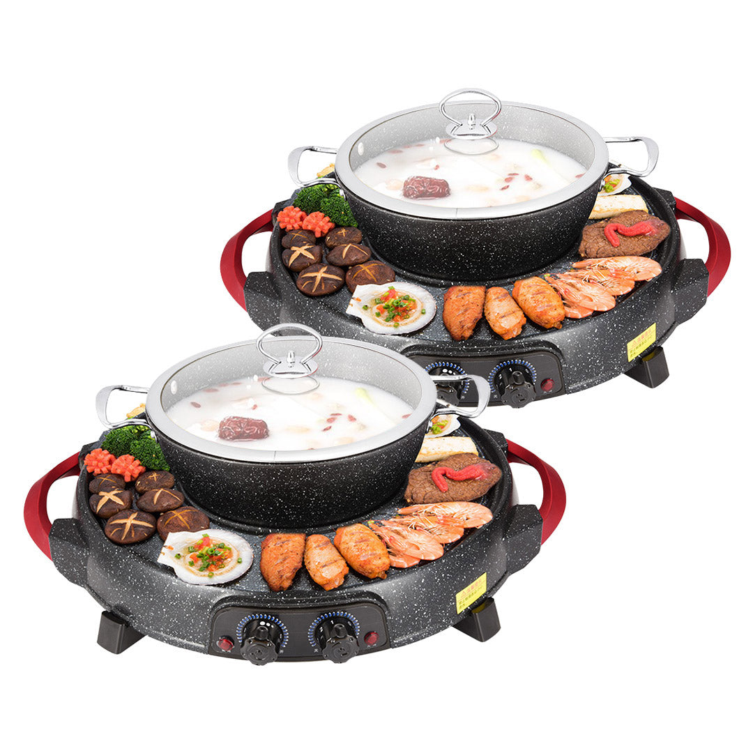 SOGA 2X 2 in 1 Electric Stone Coated Teppanyaki Grill Plate Steamboat Hotpot - Cafe Supply