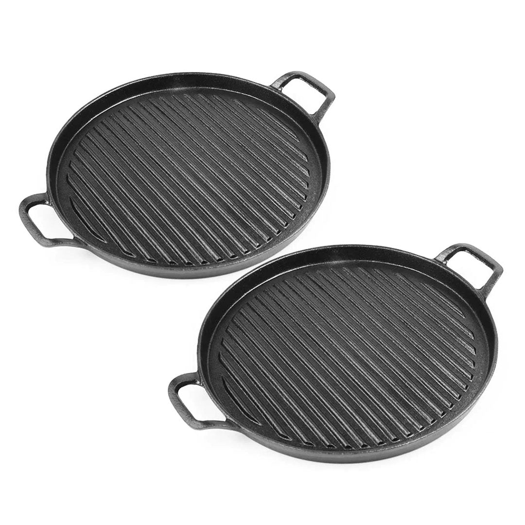 SOGA 2X 30cm Ribbed Cast Iron Frying Pan Skillet Coating Steak Sizzle Platter - Cafe Supply