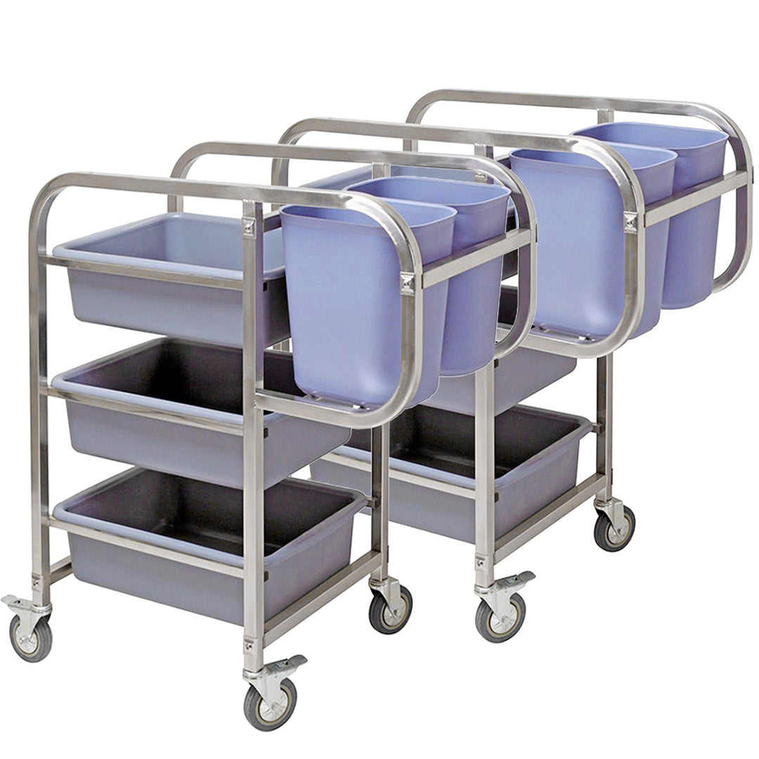 SOGA 2X 3 Tier Food Trolley Food Waste Cart Five Buckets Kitchen Food Utility 82x43x92cm Square - Cafe Supply