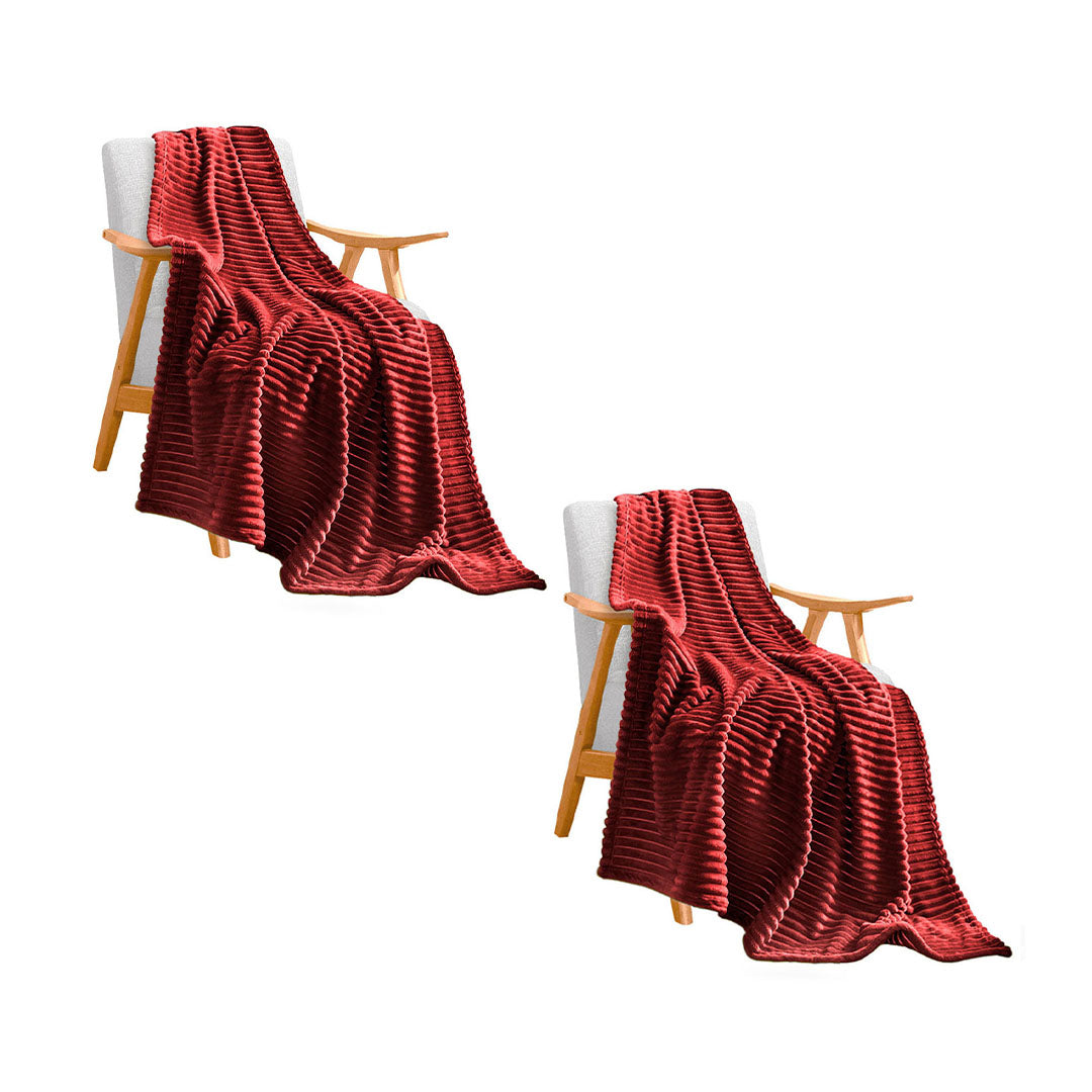 SOGA 2X Burgundy Throw Blanket Warm Cozy Striped Pattern Thin Flannel Coverlet Fleece Bed Sofa Comforter - Cafe Supply