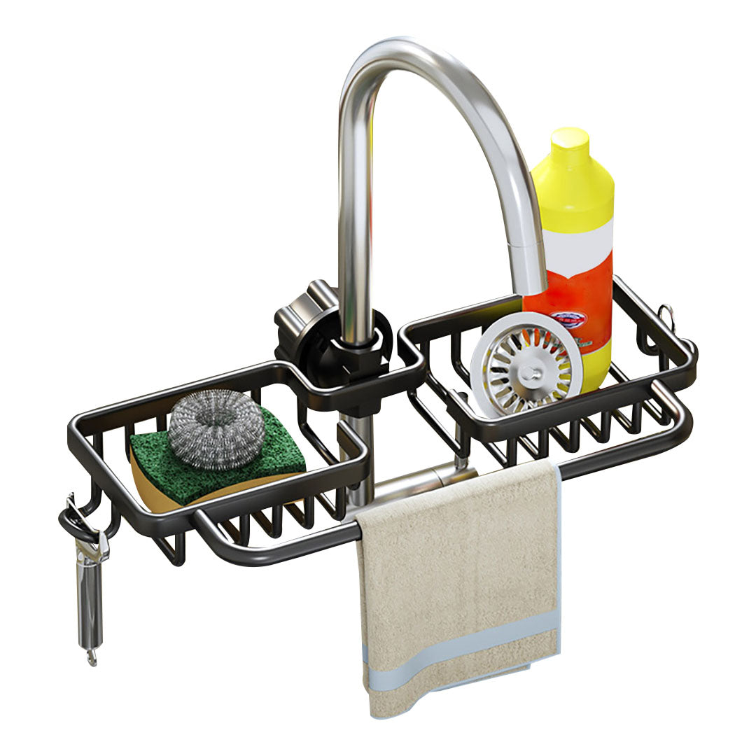 SOGA Black Kitchen Sink Organiser Faucet Soap Sponge Caddy Rack Drainer with Towel Bar Holder - Cafe Supply