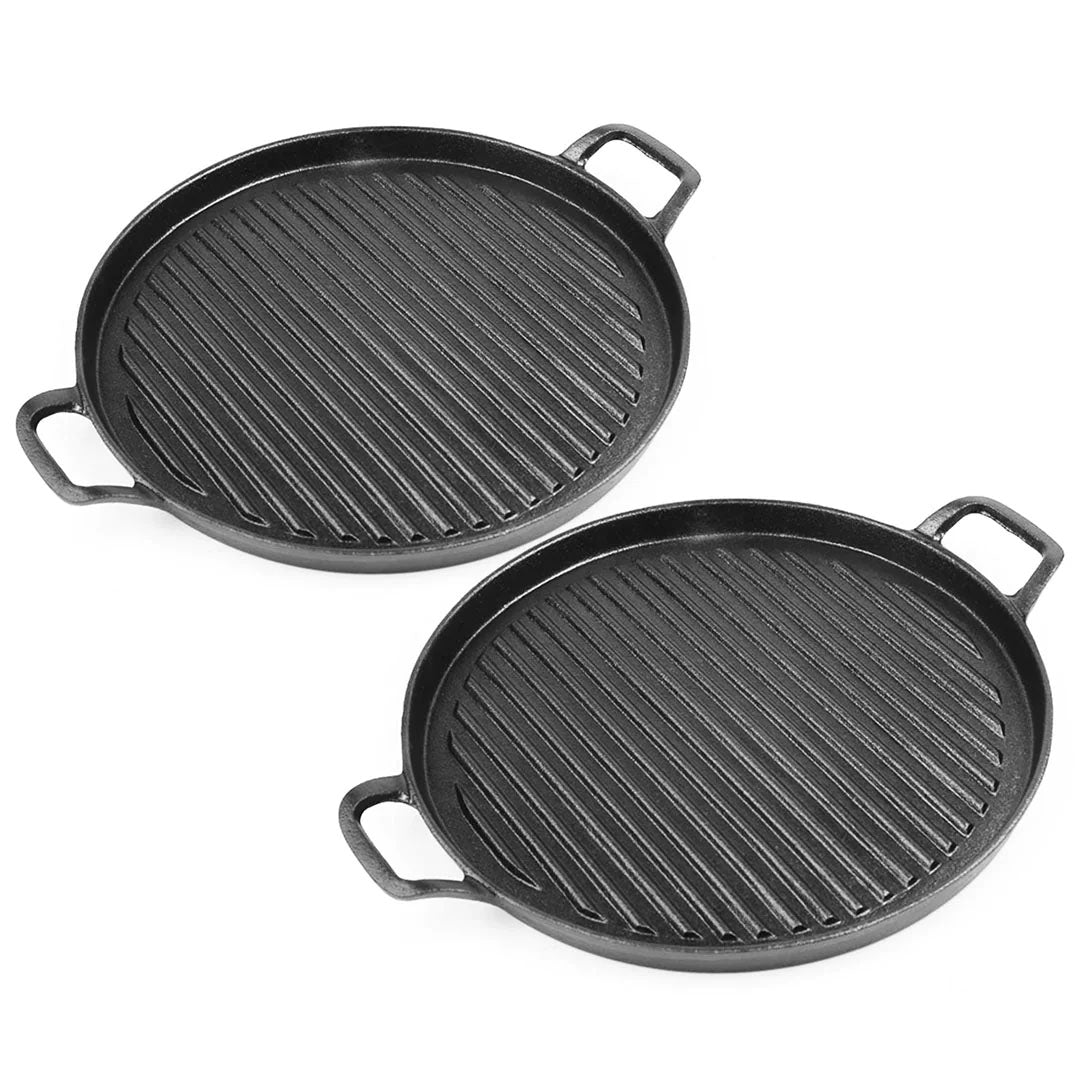 SOGA 2X 28cm Ribbed Cast Iron Frying Pan Skillet Coating Steak Sizzle Platter - Cafe Supply