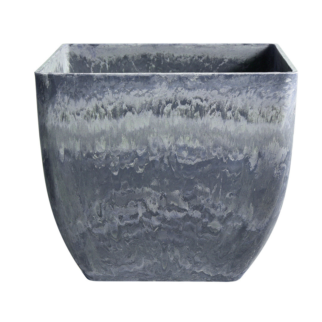 SOGA 27cm Weathered Grey Square Resin Plant Flower Pot in Cement Pattern Planter Cachepot for Indoor Home Office - Cafe Supply