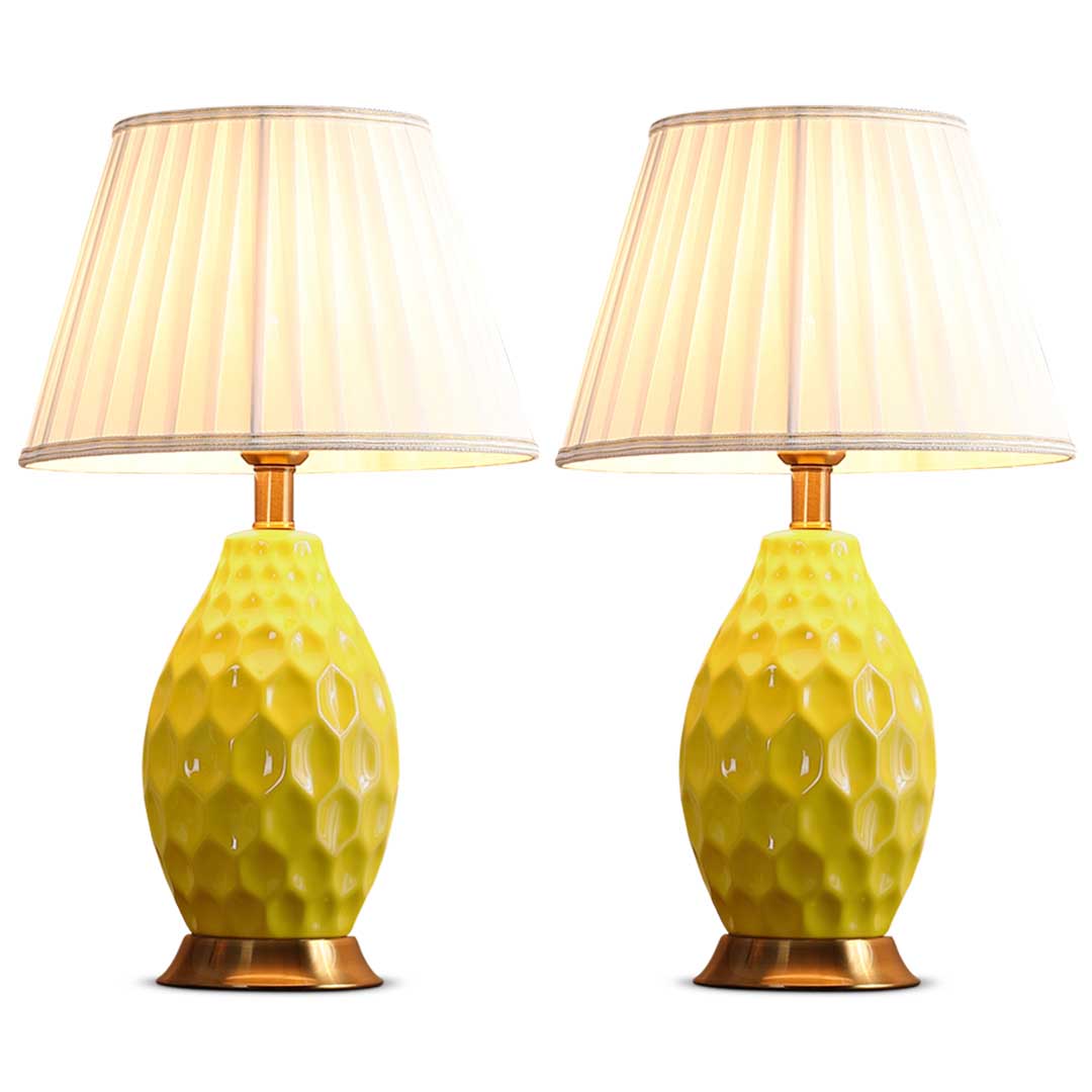 SOGA 2X Textured Ceramic Oval Table Lamp with Gold Metal Base Yellow - Cafe Supply