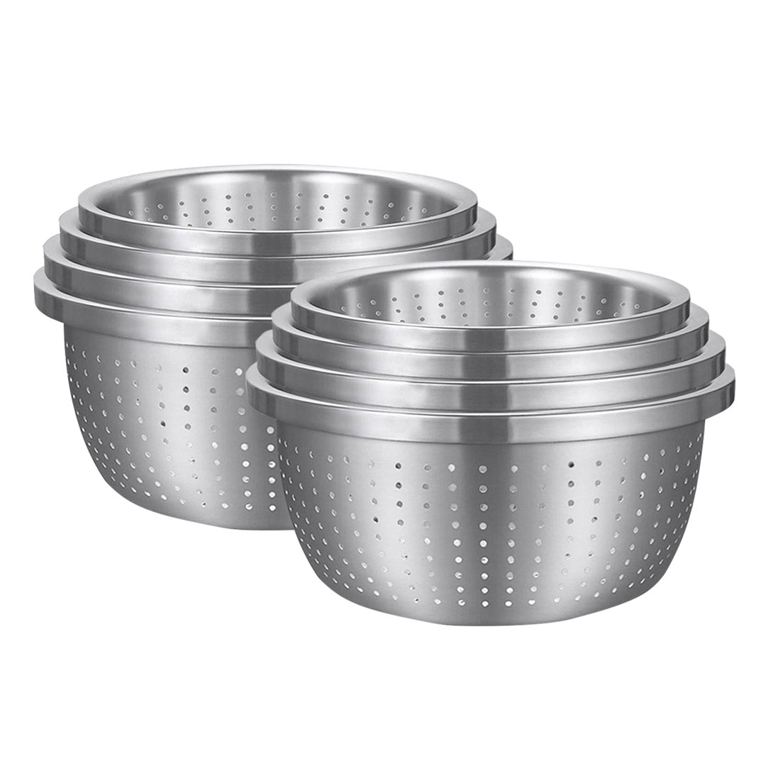 SOGA 2X Stainless Steel Nesting Basin Colander Perforated Kitchen Sink Washing Bowl Metal Basket Strainer Set of 4 - Cafe Supply