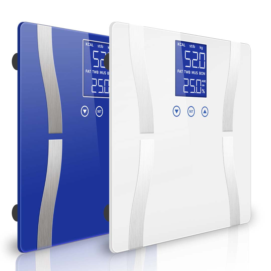 SOGA 2X Glass LCD Digital Body Fat Scale Bathroom Electronic Gym Water Weighing Scales Blue/White - Cafe Supply