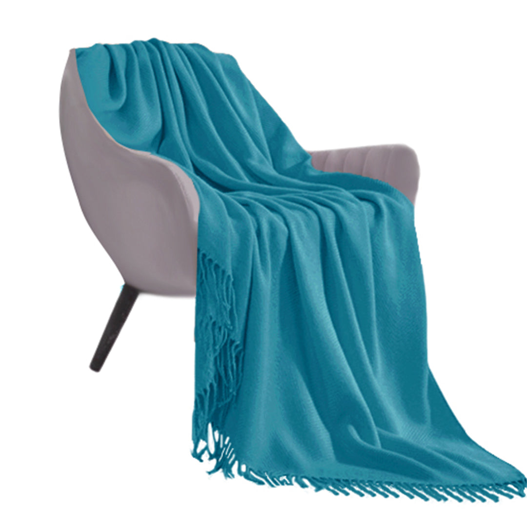 SOGA Blue Acrylic Knitted Throw Blanket Solid Fringed Warm Cozy Woven Cover Couch Bed Sofa Home Decor - Cafe Supply