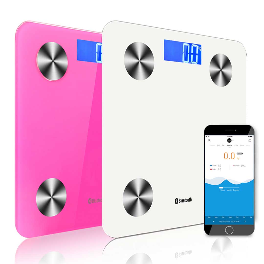 SOGA 2X Wireless Bluetooth Digital Body Fat Scale Bathroom Health Analyser Weight White/Pink - Cafe Supply