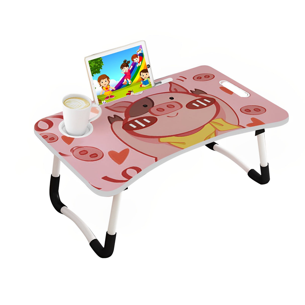 SOGA Cute Pig Design Portable Bed Table Adjustable Foldable Bed Sofa Study Table Laptop Mini Desk with Drawer and Cup Slot Home Decor - Cafe Supply