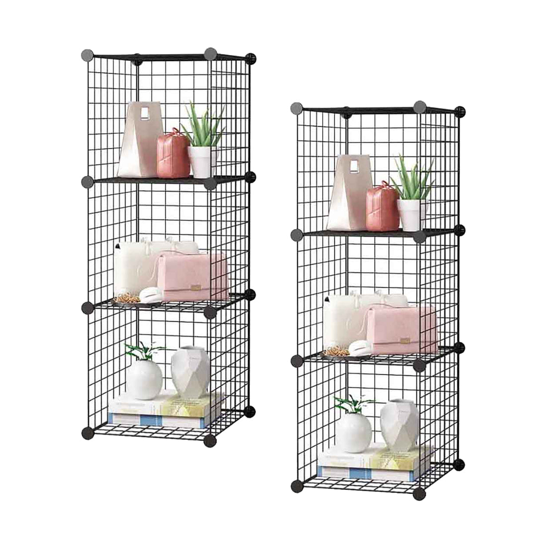 SOGA 2X Black Portable 3 Tier Cube Storage Organiser Foldable DIY Modular Grid Space Saving Shelf - Cafe Supply