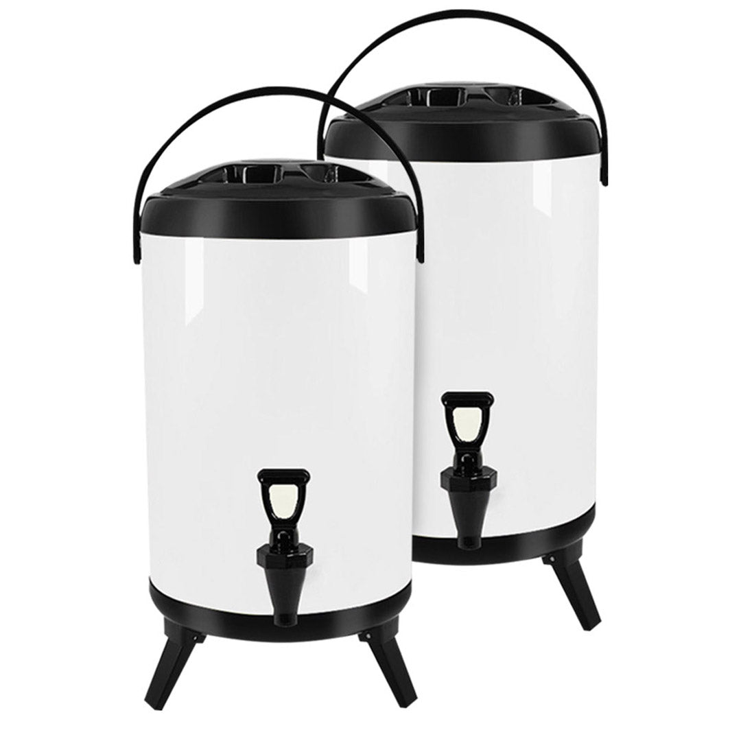 SOGA 2X 8L Stainless Steel Insulated Milk Tea Barrel Hot and Cold Beverage Dispenser Container with Faucet White - Cafe Supply