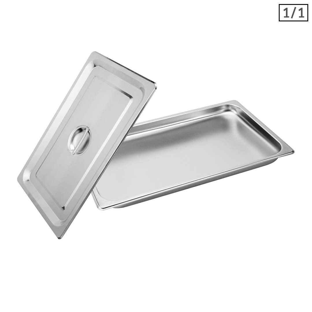 SOGA Gastronorm GN Pan Full Size 1/1 GN Pan 2cm Deep Stainless Steel Tray With Lid - Cafe Supply