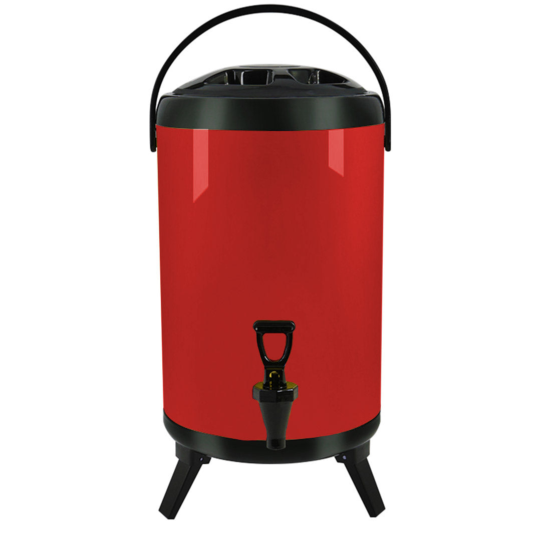 SOGA 10L Stainless Steel Insulated Milk Tea Barrel Hot and Cold Beverage Dispenser Container with Faucet Red - Cafe Supply