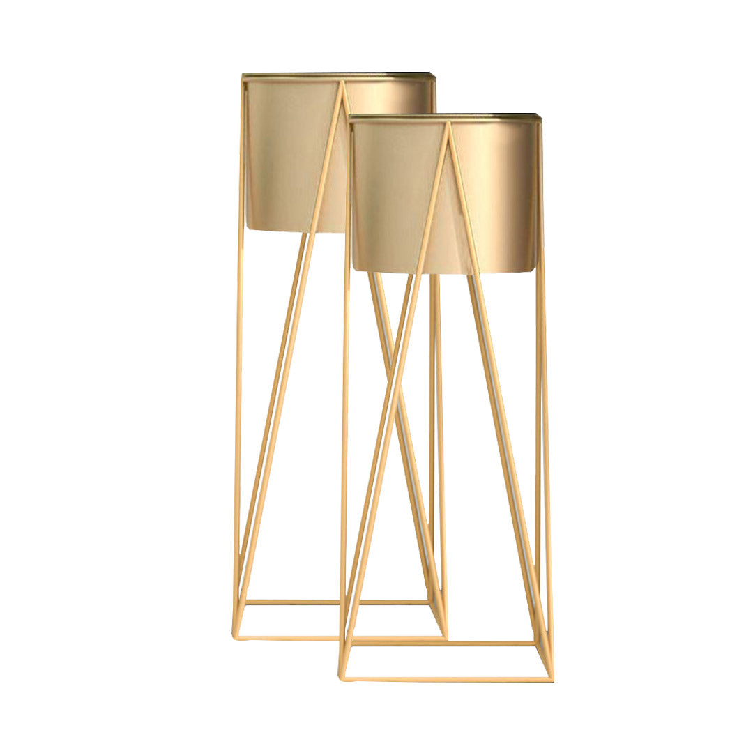 SOGA 2X 70cm Gold Metal Plant Stand with Gold Flower Pot Holder Corner Shelving Rack Indoor Display - Cafe Supply