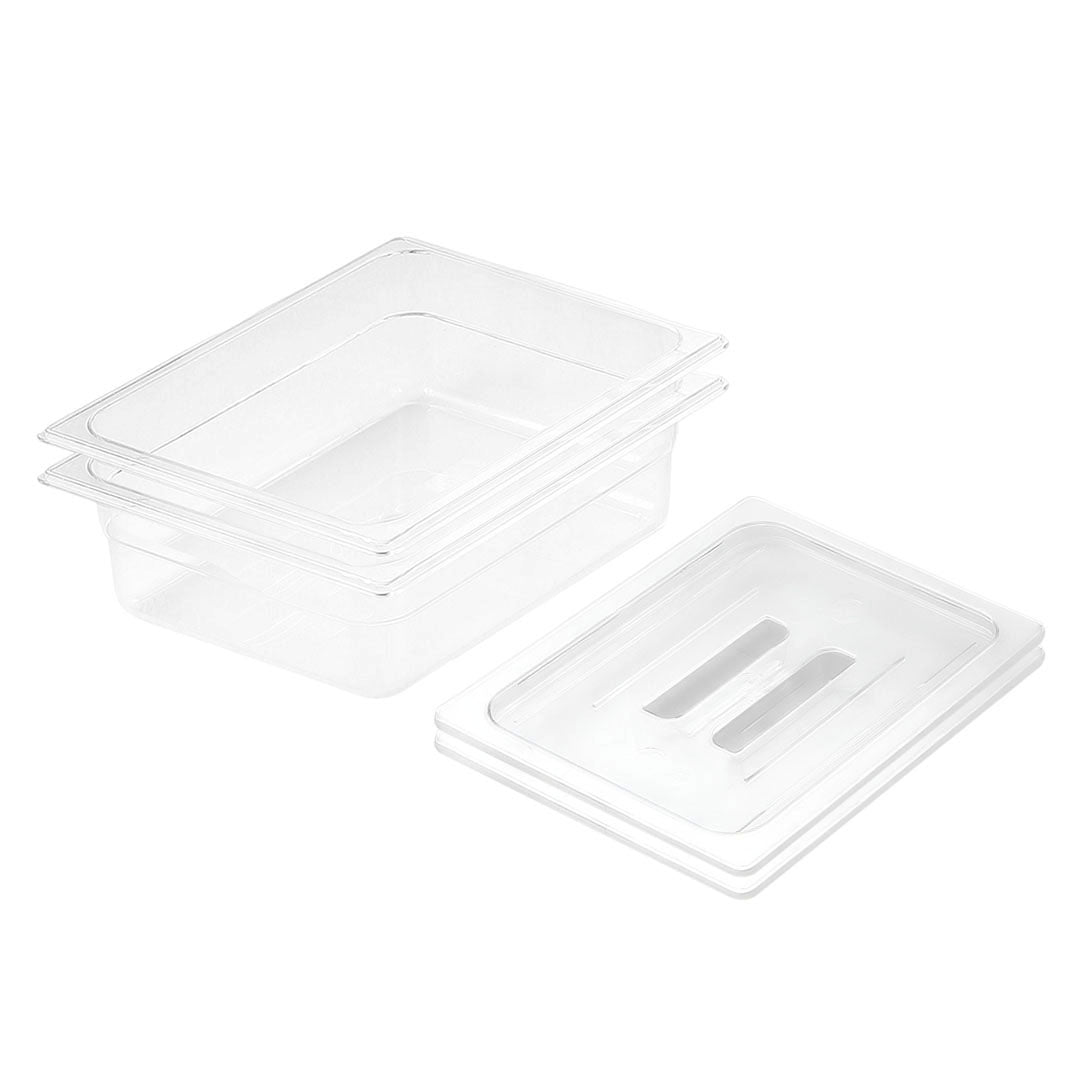 SOGA 150mm Clear Gastronorm GN Pan 1/2 Food Tray Storage Bundle of 2 with Lid - Cafe Supply