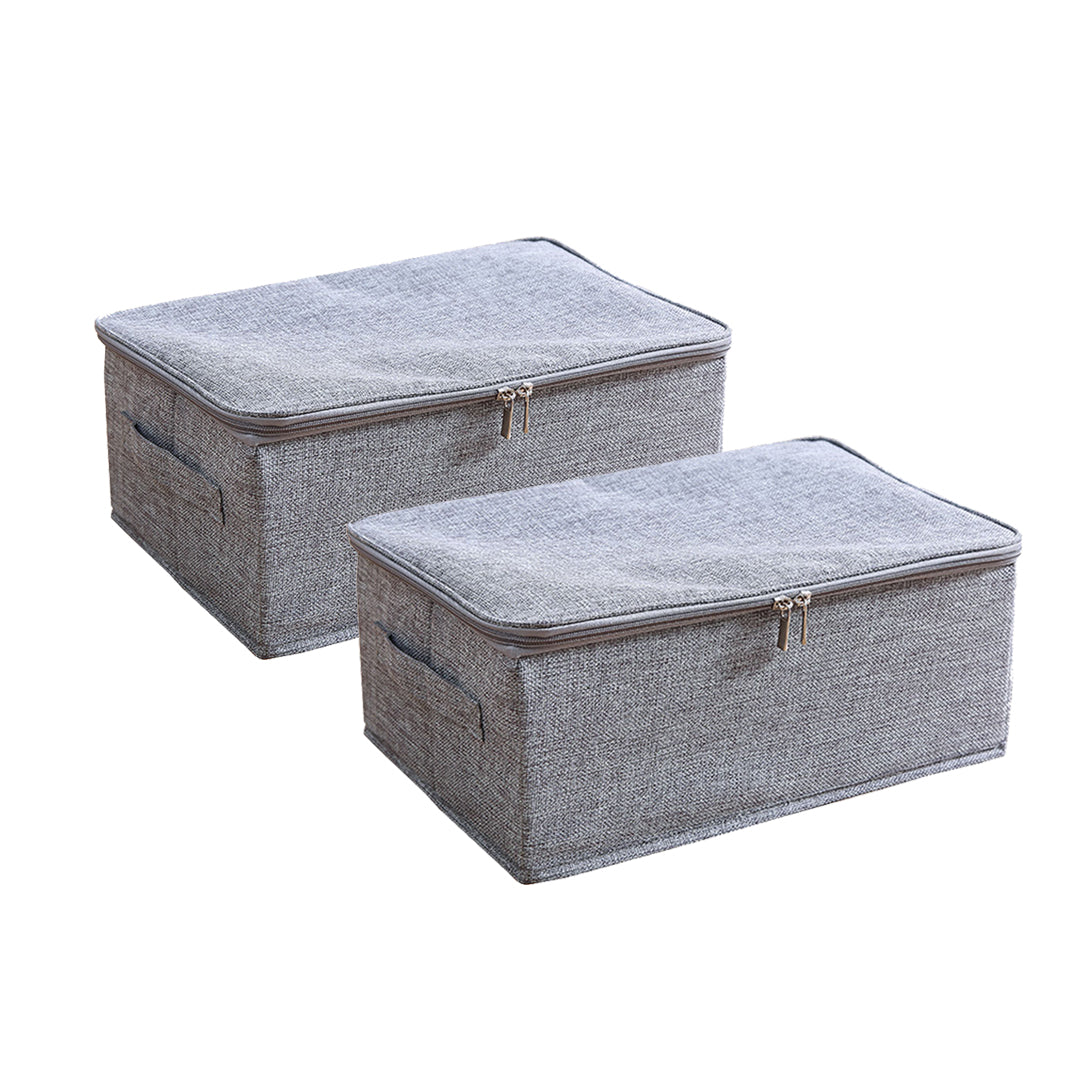 SOGA 2X Grey Small Portable Double Zipper Storage Box Moisture Proof Clothes Basket Foldable Home Organiser - Cafe Supply