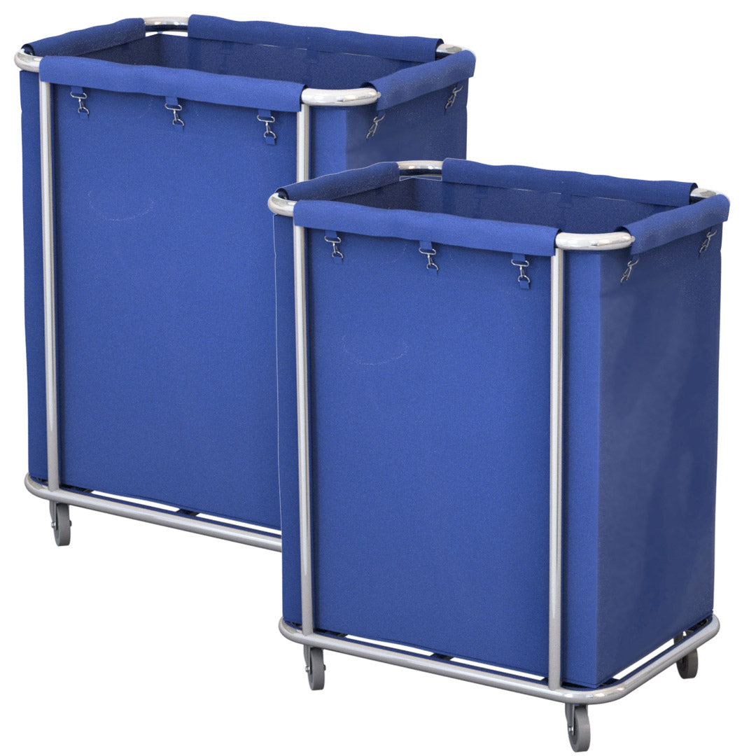 SOGA 2X Stainless Steel Commercial Square Soiled Linen Laundry Trolley Cart with Wheels Blue - Cafe Supply