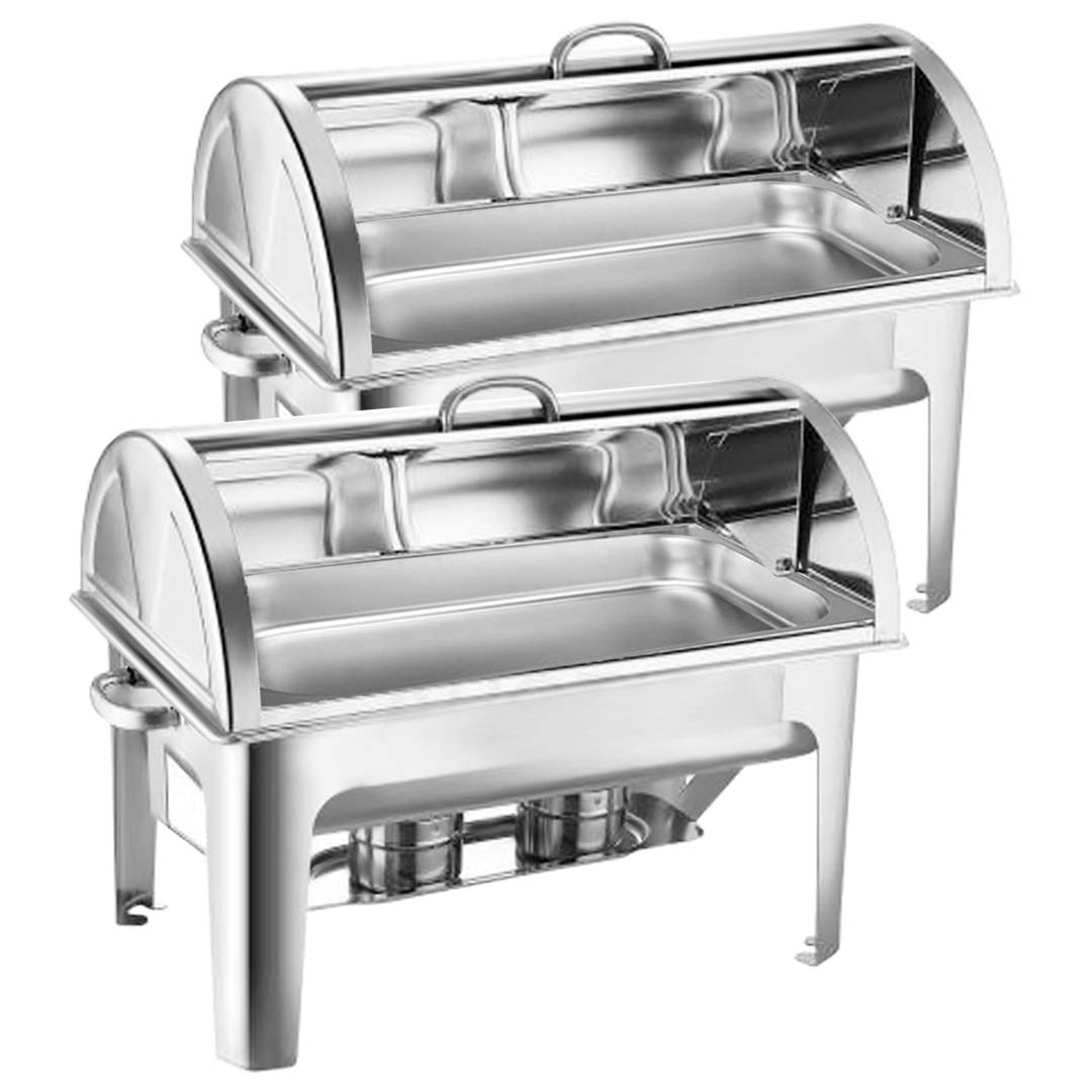 SOGA 2X 9L Stainless Steel Full Size Roll Top Chafing Dish Food Warmer - Cafe Supply