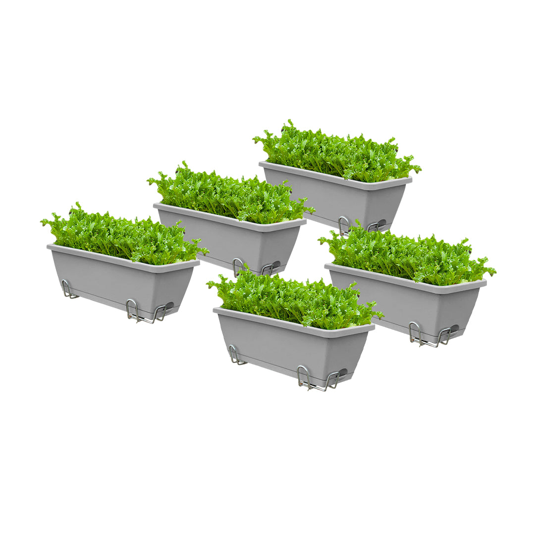 SOGA 49.5cm Gray Rectangular Planter Vegetable Herb Flower Outdoor Plastic Box with Holder Balcony Garden Decor Set of 5 - Cafe Supply