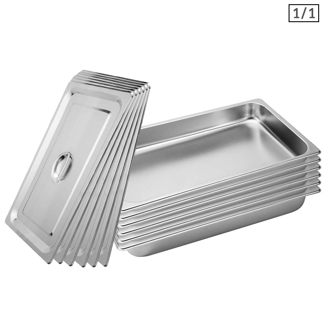 SOGA 6X Gastronorm GN Pan Full Size 1/1 GN Pan 6.5cm Deep Stainless Steel Tray With Lid - Cafe Supply