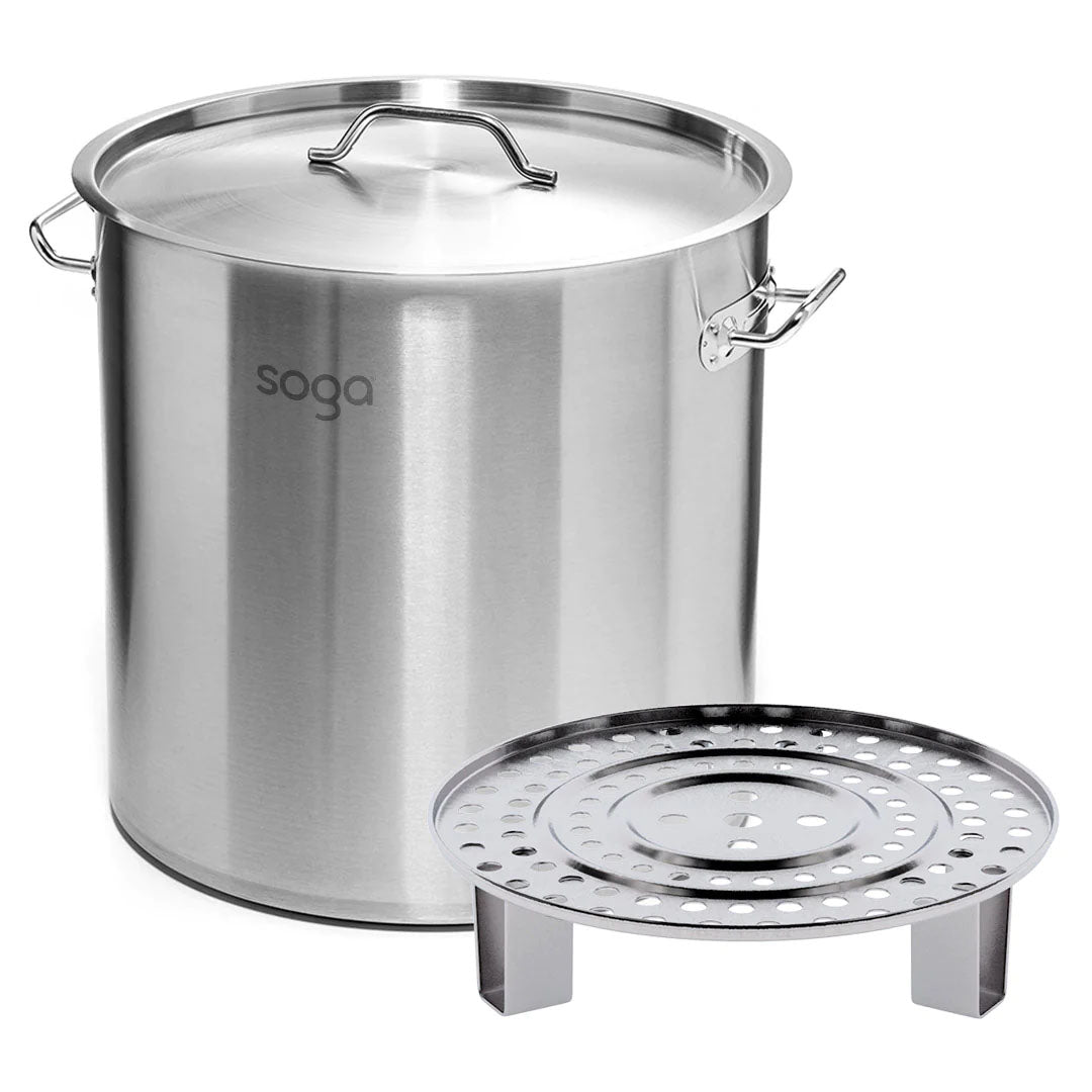 SOGA 50L Stainless Steel Stock Pot with One Steamer Rack Insert Stockpot Tray - Cafe Supply