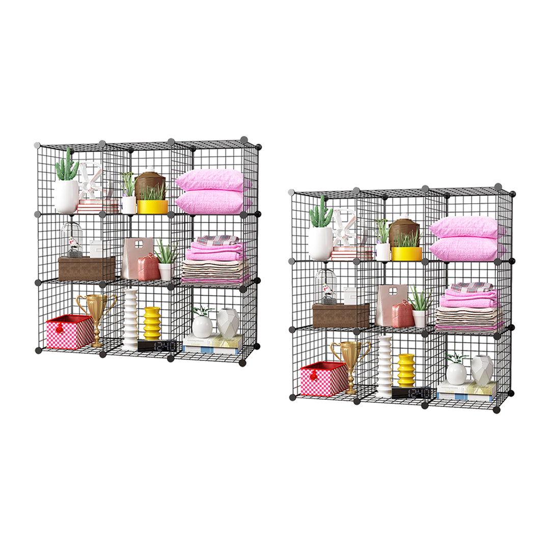 SOGA 2X Black Portable 9-Cube Storage Organiser Foldable DIY Modular Grid Space Saving Shelf - Cafe Supply