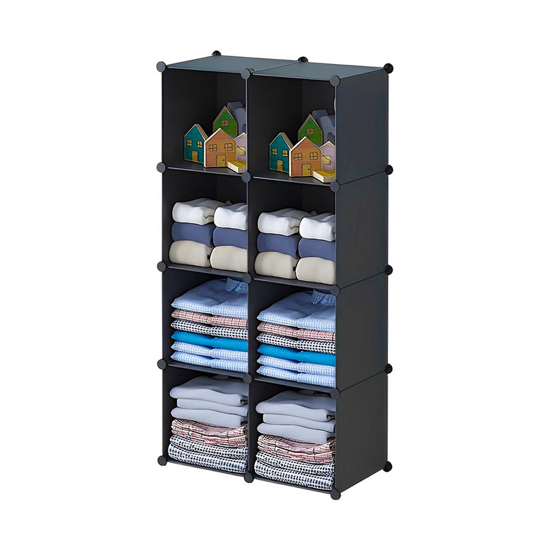 SOGA 4 Tier 8-Cube Black Portable Wardrobe Divide-Grid Modular Storage Organiser Foldable Closet - Cafe Supply