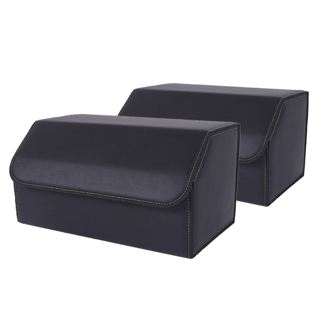SOGA 2X Leather Car Boot Collapsible Foldable Trunk Cargo Organizer Portable Storage Box Black Large - Cafe Supply