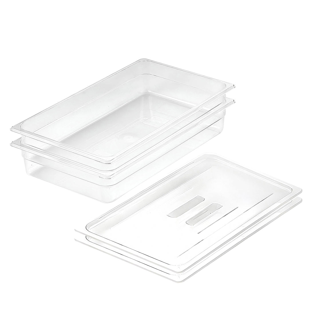 SOGA 100mm Clear Gastronorm GN Pan 1/1 Food Tray Storage Bundle of 2 with Lid - Cafe Supply