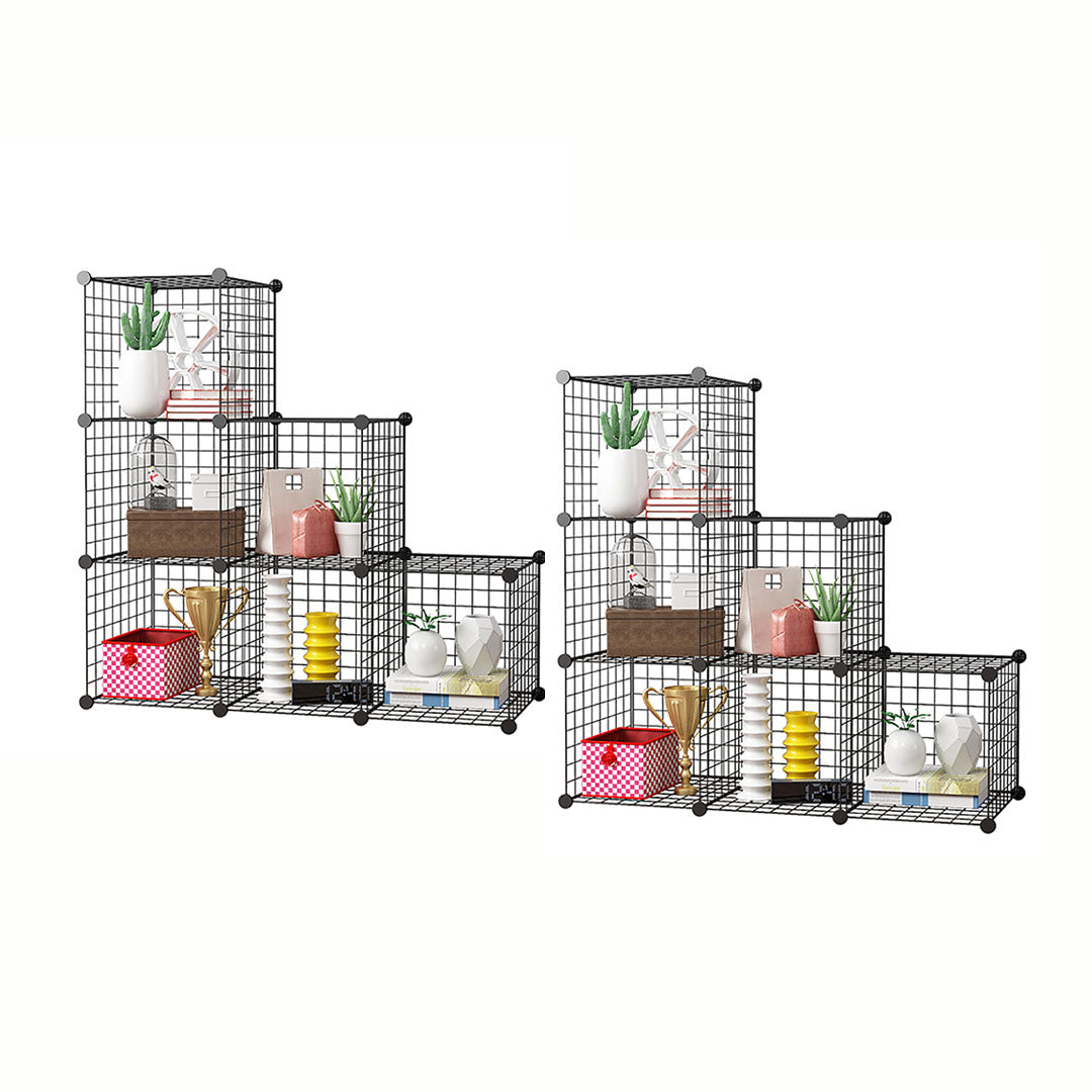 SOGA 2X Black Portable 6-Cube 3 Column Storage Organiser Foldable DIY Modular Grid Space Saving Shelf - Cafe Supply