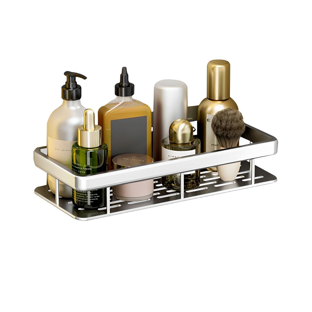 SOGA Silver Wall-Mounted Rectangular Bathroom Storage Organiser Space Saving Adhesive Shelf Rack - Cafe Supply