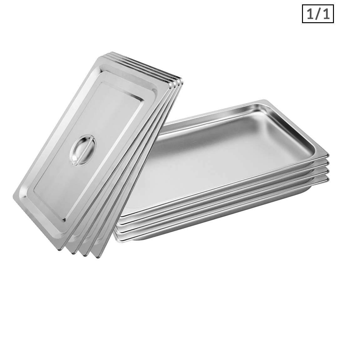 SOGA 4X Gastronorm GN Pan Full Size 1/1 GN Pan 2cm Deep Stainless Steel Tray With Lid - Cafe Supply