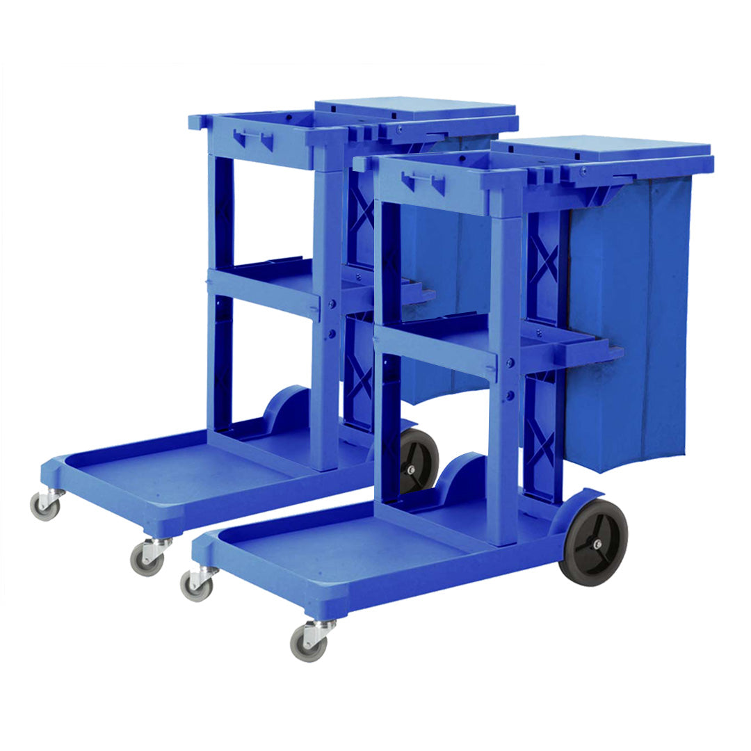 SOGA 2X 3 Tier Multifunction Janitor Cleaning Waste Cart Trolley and Waterproof Bag with Lid Blue - Cafe Supply