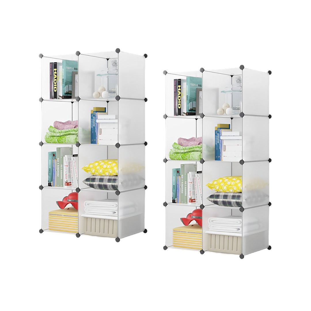 SOGA 2X 8-Cube Transparent Shelf Box Portable Cubby DIY Storage Shelves Modular Closet Organiser - Cafe Supply