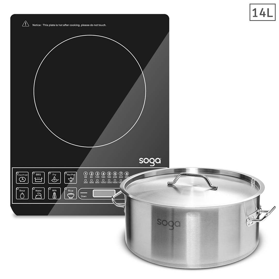 SOGA Electric Smart Induction Cooktop and 14L Stainless Steel Stockpot - Cafe Supply