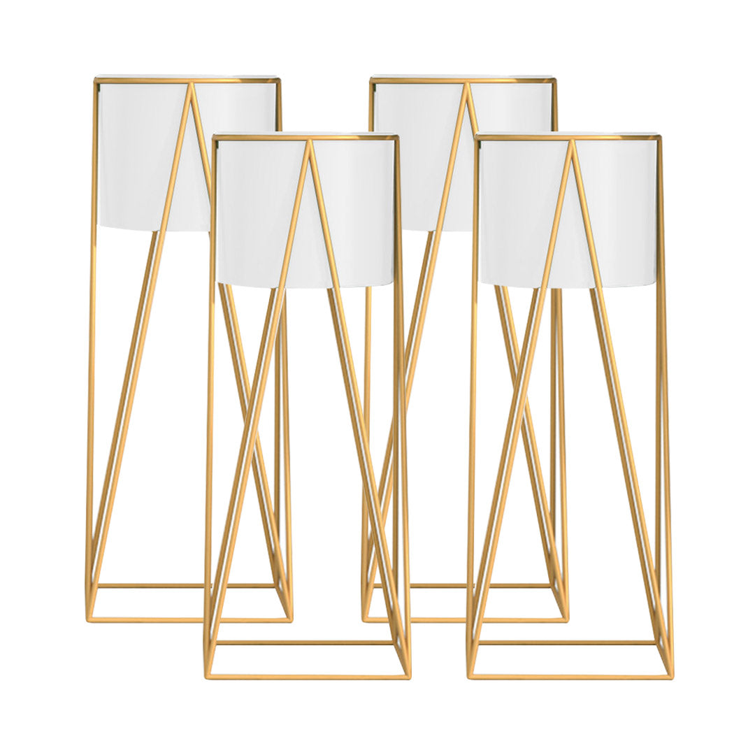 SOGA 4X 50cm Gold Metal Plant Stand with White Flower Pot Holder Corner Shelving Rack Indoor Display - Cafe Supply