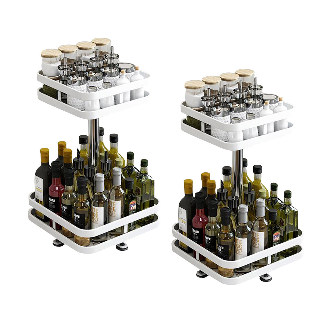 SOGA 2X 2 Tier Steel White Square Rotating Multi-Function Kitchen Portable Storage Spice Seasoning Kitchen Countertop Organiser Shelf - Cafe Supply