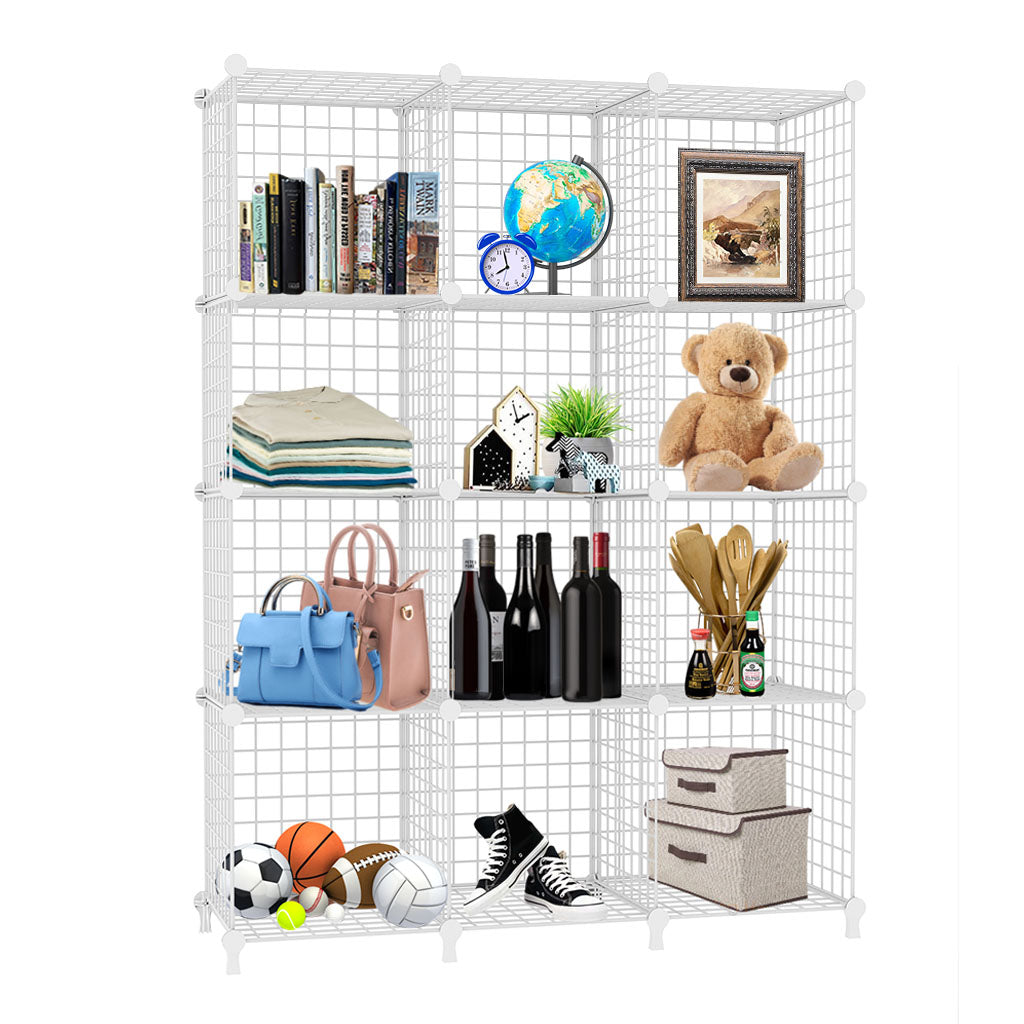 SOGA White Portable 12-Cube 3 Column Storage Organiser Foldable DIY Modular Grid Space Saving Shelf - Cafe Supply