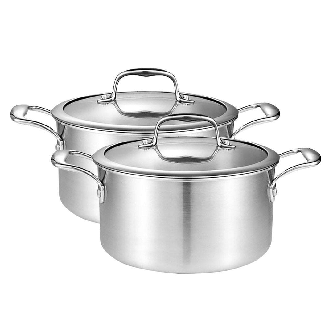 SOGA 2X 20cm Stainless Steel Soup Pot Stock Cooking Stockpot Heavy Duty Thick Bottom with Glass Lid - Cafe Supply