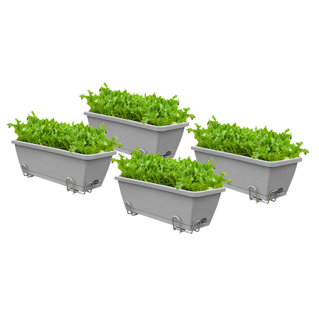 SOGA 49.5cm Gray Rectangular Planter Vegetable Herb Flower Outdoor Plastic Box with Holder Balcony Garden Decor Set of 4 - Cafe Supply