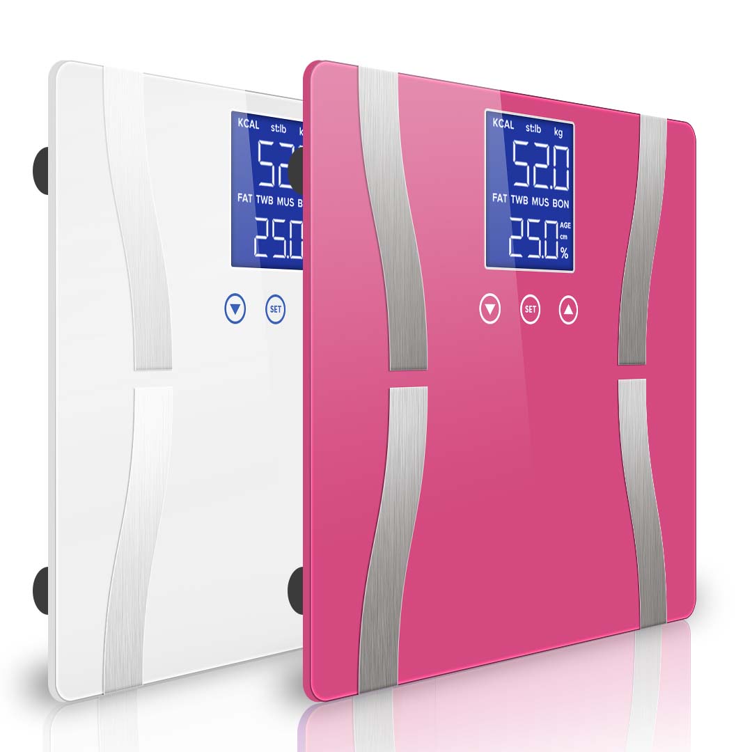 SOGA 2X Digital Body Fat Scale Bathroom Scales Weight Gym Glass Water LCD Pink/White - Cafe Supply
