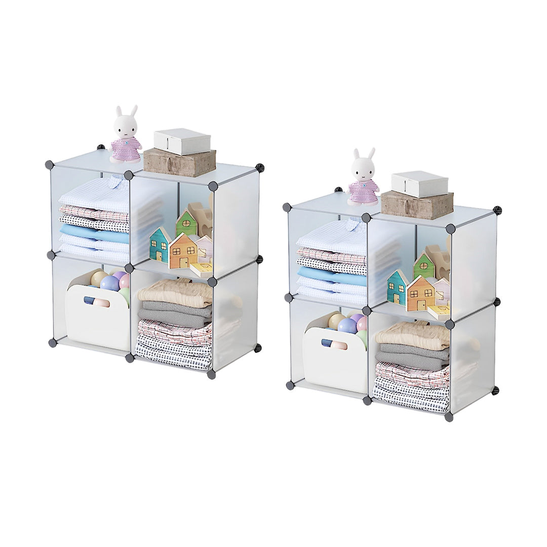 SOGA 2X 4-Cube Transparent Shelf Box Portable Cubby DIY Storage Shelves Modular Closet Organiser - Cafe Supply