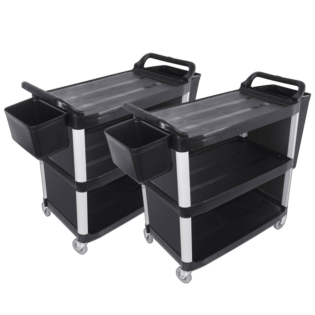 SOGA 2X 3 Tier Covered Food Trolley Food Waste Cart Storage Mechanic Kitchen with Bins - Cafe Supply