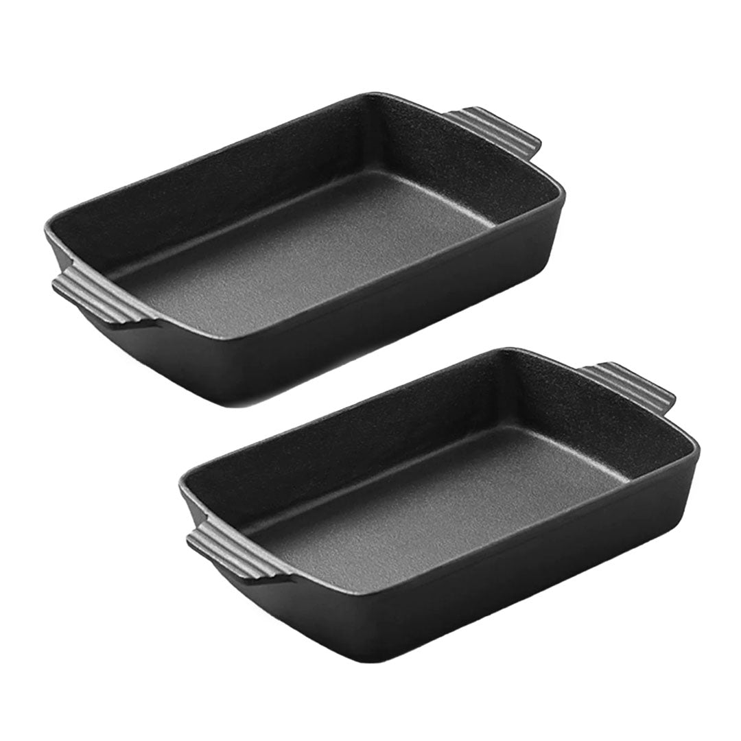 SOGA 2X 38cm Cast Iron Rectangle Bread Cake Baking Dish Lasagna Roasting Pan - Cafe Supply