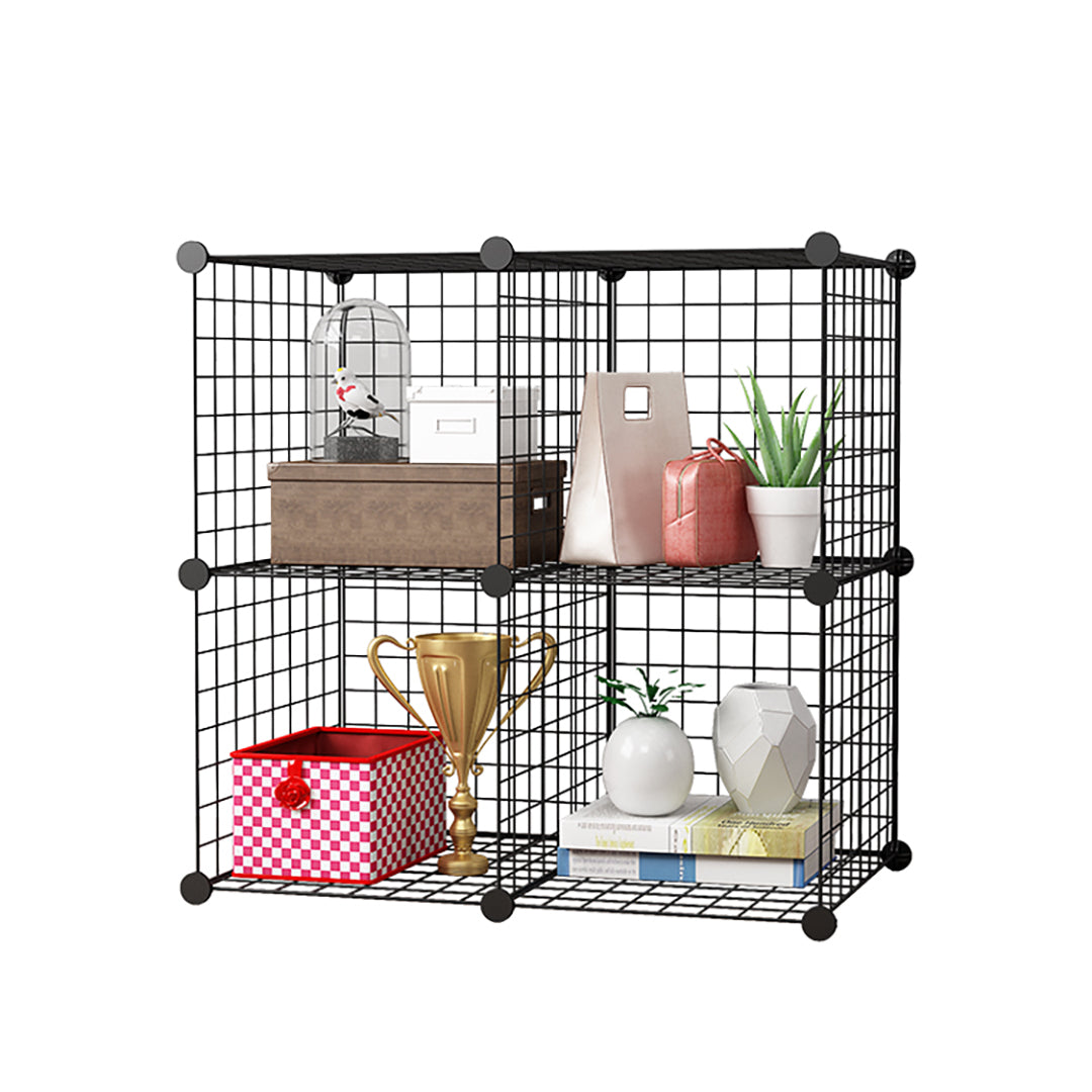 SOGA Black Portable 4-Cube Storage Organiser Foldable DIY Modular Grid Space Saving Shelf - Cafe Supply