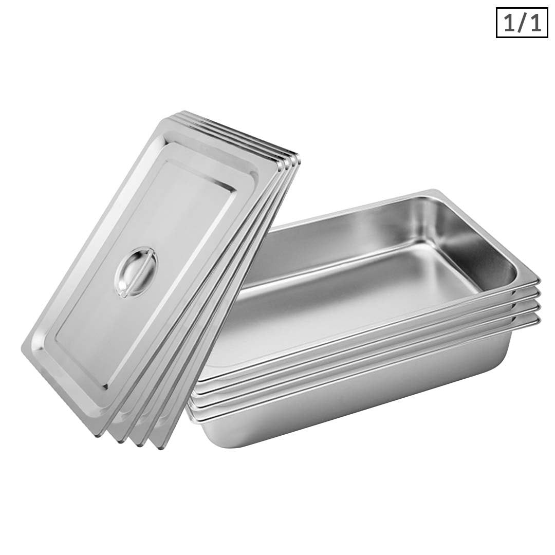 SOGA 4X Gastronorm GN Pan Full Size 1/1 GN Pan 10cm Deep Stainless Steel Tray With Lid - Cafe Supply