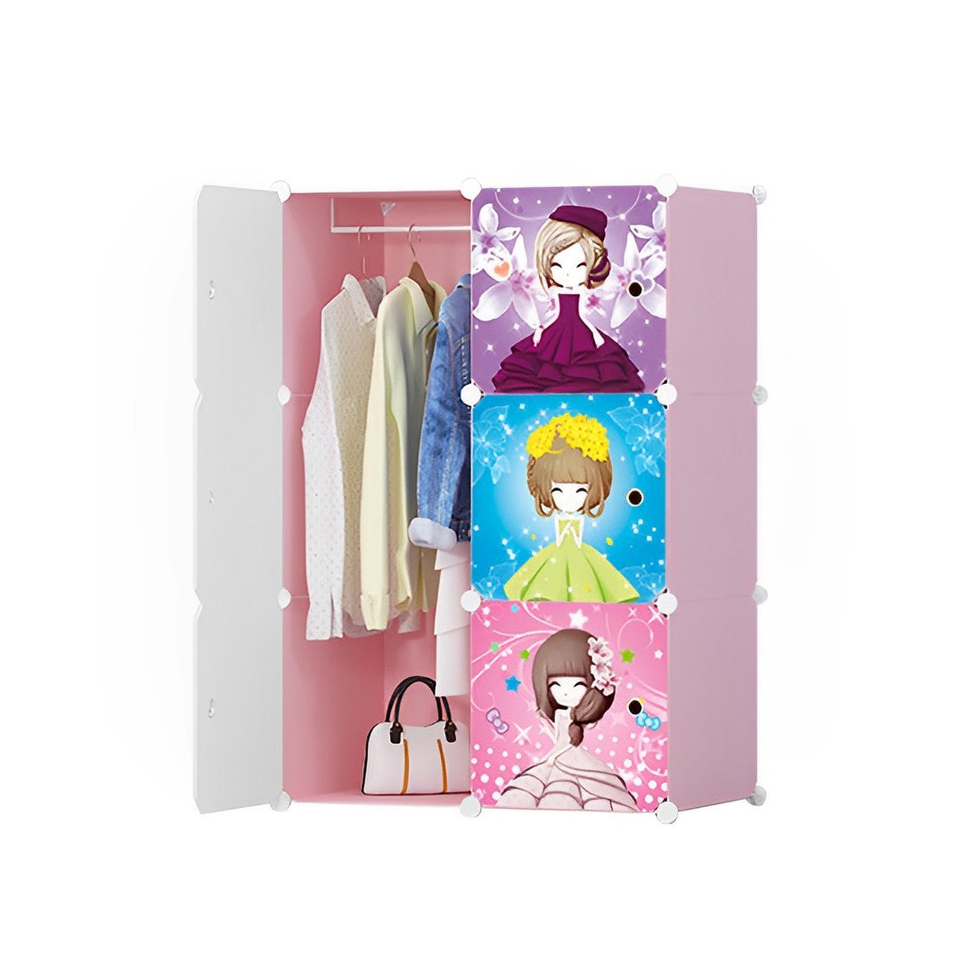 SOGA 6 Cubes Princess Design Portable Wardrobe Divide-Grid Modular Storage Organiser Foldable Closet - Cafe Supply